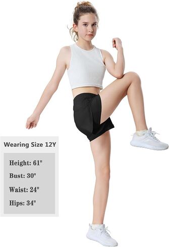 EXARUS Girls Athletic 2 in 1 Shorts Dolphin Running Side Slit Flowy with Pockets Shorts Workout Sports for Kids in Kuwait