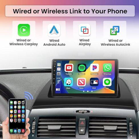 9 inch Touchscreen Android Car Stereo for BMW X3 [E83] 2006-2010 Wireless Apple Carplay and Wireless Android Auto 【2GB+32GB】 in Dash GPS Unit Support DSP EQ Split Screen RCA Subwoofer Backup Camera in Saudi Arabia