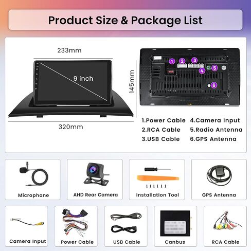 9 inch Touchscreen Android Car Stereo for BMW X3 [E83] 2006-2010 Wireless Apple Carplay and Wireless Android Auto 【2GB+32GB】 in Dash GPS Unit Support DSP EQ Split Screen RCA Subwoofer Backup Camera in Saudi Arabia