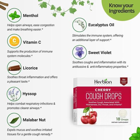 Herbion Naturals Cough Drops with Natural Honey Lemon Flavor, Dietary Supplement, for Adults and Children Over 6 Years, 25 Drops in Kuwait