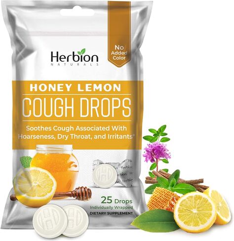 Herbion Naturals Cough Drops with Natural Honey Lemon Flavor, Dietary Supplement, for Adults and Children Over 6 Years, 25 Drops in Saudi Arabia