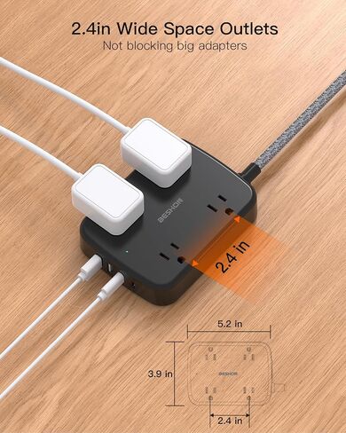 Surge Protector Power Strip with 2 USB C - 5 Ft Flat Extension Cord Flat Plug Power Strip, 4 Widely Outlets and 4 USB Charging Ports, Outlet Extender, 900 Joules, for Home Office Dorm Room Essentials in Saudi Arabia