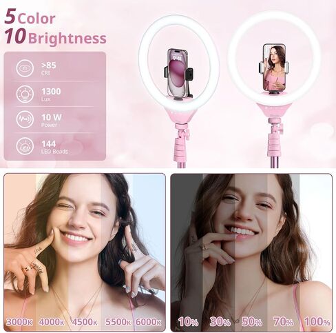 UBeesize 12 ؟؟ حلقة ضوء مع حامل ثلاثي، ضوء حلقة سيلفي مع 67 ؟؟ حامل ثلاثي، حلقة ضوء لتسجيل الفيديو؟ بث مباشر (يوتيوب، انستاجرام، تيك توك)، متوافق مع الهواتف والكاميرات ونحن in Kuwait