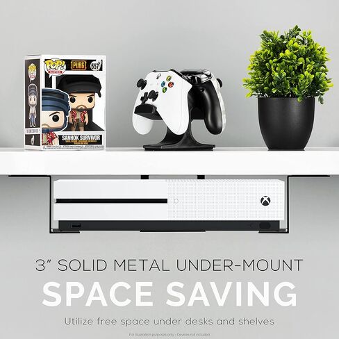 BRAINWAVZ 3" Under Desk Laptop & Device Holder Mount, Adhesive & Screw in, Devices Upto 3" - Small Computers Laptops MacBook Surface Keyboard Routers Modems Cable Box Network Switch & More (Black) in Kuwait