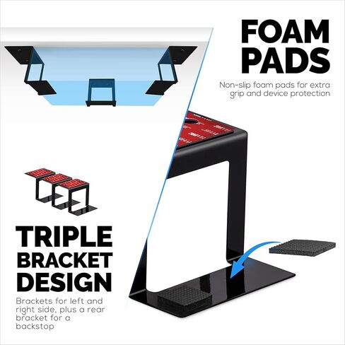 BRAINWAVZ 3" Under Desk Laptop & Device Holder Mount, Adhesive & Screw in, Devices Upto 3" - Small Computers Laptops MacBook Surface Keyboard Routers Modems Cable Box Network Switch & More (Black) in Kuwait