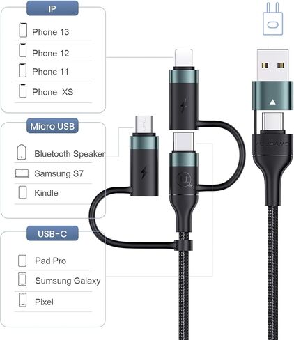 3-in-1 USB C Multi Fast Charging Cable 60W 4FT Nylon Multi Charger in Kuwait