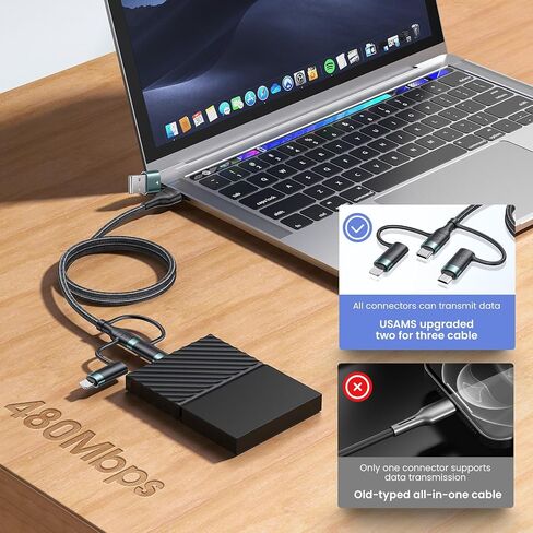 3-in-1 USB C Multi Fast Charging Cable 60W 4FT Nylon Multi Charger in Kuwait