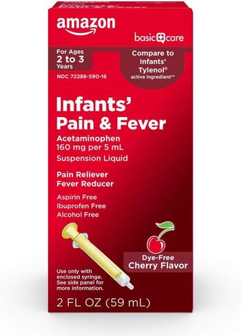 معلق عن طريق الفم لألم وحمى الأطفال من أمازون، أسيتامينوفين 160 مجم لكل 5 مل، مسكن سريع وفعال للألم ومخفض للحمى للأطفال، نكهة العنب، 2.0 أونصة سائلة in Kuwait