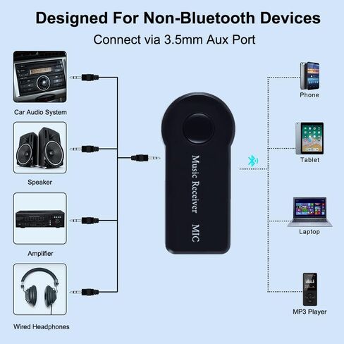 محول بلوتوث 5.0 3.5 ملم جاك Aux Dongle، جهاز استقبال إرسال لاسلكي محمول للتلفزيون/الكمبيوتر الشخصي/سماعات الرأس/السيارة/المسرح المنزلي، مستقبل موسيقى محول الصوت بلوتوث USB، زمن الوصول المنخفض، التوصيل والتشغيل in Kuwait
