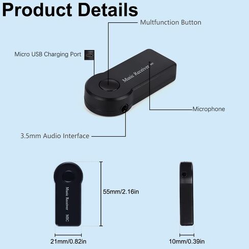 محول بلوتوث 5.0 3.5 ملم جاك Aux Dongle، جهاز استقبال إرسال لاسلكي محمول للتلفزيون/الكمبيوتر الشخصي/سماعات الرأس/السيارة/المسرح المنزلي، مستقبل موسيقى محول الصوت بلوتوث USB، زمن الوصول المنخفض، التوصيل والتشغيل in Kuwait