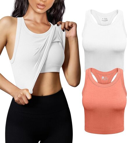 قميص OYS نسائي مكون من قطعتين أساسي بدون أكمام بدون أكمام ومضلع للتمرين in Kuwait