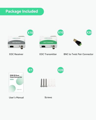 【مطور】محول لينوفيجن POE Over Coax EOC IP فوق محوري بحد أقصى 3000 قدم لنقل الطاقة والبيانات عبر كيبل محوري RG59 العادي لترقية نظام المراقبة التناظرية إلى نظام مراقبة IP in Kuwait