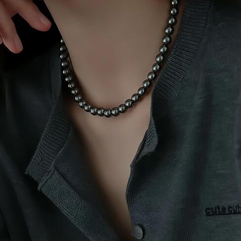 Aleasha Black Pearl Necklace for Men Women 6mm 8mm 18" 20" Round Faux Pearl Strand Jewelry Gifts in Kuwait