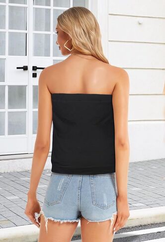 CHICGAL Women's Tube Tops Summer Casual Bandeau Tank Casual Strapless Blouse Off The Shoulder Tunic Shirts in Kuwait