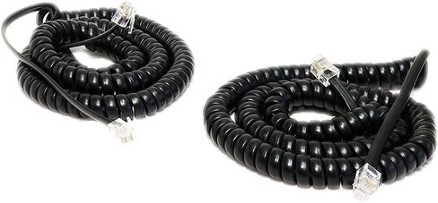 iMBAPrice (Pack of 2) Black Coiled Telephone Phone Handset Cable Cord, Coiled Length 3 to 12 feet Uncoiled (Value Pack) in Kuwait