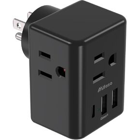 Outlet Extender Multi Plug Outlet - USB Wall Charger with 3 USB Ports (1 USB C), No Surge Protector Cruise Essentials for Ship and Travel, ETL Listed