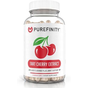 PUREFINITY Tart Cherry Capsules - Max Strength 3000mg | 6 Month Supply - Advanced Uric Acid Cleanse, Powerful Antioixidant w/Joint Support - 180 Vegetable Capules.