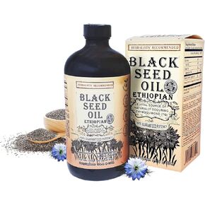 Black Seed Oil (16oz) 3 Times More Thymoquinone, 100% Ethiopian Pure Cold Pressed Black Cumin Seed Oil, 100% Natural Nigella Sativa Glass Bottle