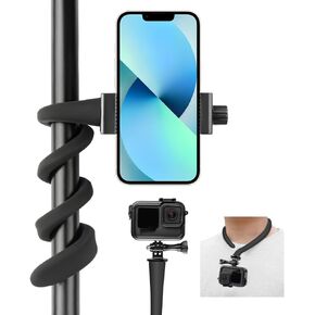 عمود تمديد عصا سيلفي مرن بمشبك من Taisioner لهاتف iPhone GoPro AKASO Insta360 حامل كاميرا الحركة للدراجة والدراجات النارية والقارب وحامل السياج والسطح والمشهد القابل للرياح (Gopro، محول الهاتف)