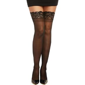Dreamgirl Women's Silicone Lace Top Sheer Thigh High, Black, One Size