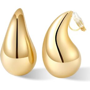 NVWAROCK Gold Drop Clip On Earrings Dupes Teardrop Chunky Non Pierced Earring 14K Real Gold Plated Hypoallergenic Lightweight Earrings for Women and Girl（Gold and Silver）