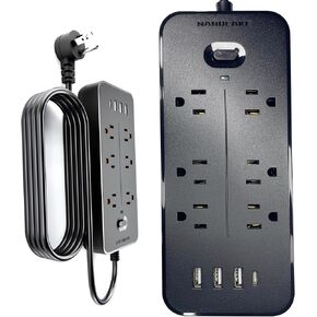 Power Strip Surge Protector with USB Type C Ports 6ft Extension Cord 6 AC Outlets Flat Plug Compact Overload Protection NANOLAKE Mountable Indoor FCC Listed