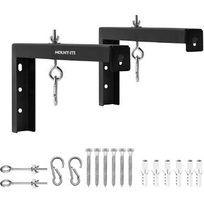 Mount-It! Projector Screen Wall Mount L-Brackets - Wall Hanging Bracket For Home Projector and Movie Screens, 6 inch Adjustable Mounting Hooks for Projection Screen, 1 Pair, White, 66 Lb Capacity Each