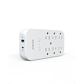 Anker Outlet Extender and USB Wall Charger, 6 Outlets and 2 USB Ports, 20W USB C Power Delivery High-Speed Charging iPhone 14/ iPhone 13 Pro, Multi-Plug for College Dorm Rooms, Home, and Office