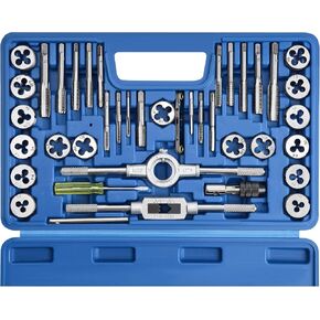 Anfrere 40pcs British Standard Tap and Die Set, SAE Standard Rethreading Tool Kit, Coarse and Fine Threads for Cutting External and Internal Threads, Essential Repair Tool Kit with Wrench