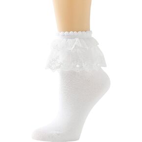 AMHRLINGTO Lace Ruffle Frilly Ankle Socks for Women - Pearl Lace Socks