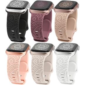 TOYOUTHS Boho Engraved Band Compatible with Apple Watch Band 45mm 44mm 42mm 49mm Women Girl, Western Lace Silicone Fancy Designer Sport Flower Straps for iWatch Series 8/7/6/5/4/3/2/1/SE/Ultra, White