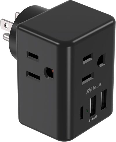 Outlet Extender Multi Plug Outlet - USB Wall Charger with 3 USB Ports (1 USB C), No Surge Protector Cruise Essentials for Ship and Travel, ETL Listed in Kuwait