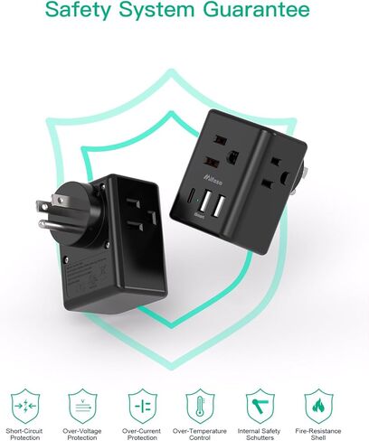 Outlet Extender Multi Plug Outlet - USB Wall Charger with 3 USB Ports (1 USB C), No Surge Protector Cruise Essentials for Ship and Travel, ETL Listed in Kuwait