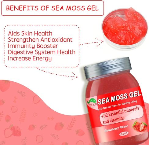 جل طحالب البحر، جل طحالب البحر الأيرلندي الخام العضوي، طعام فائق متقدم، دعم المناعة والجهاز الهضمي، مكمل فيتامين والمعادن (الفراولة، 18.5 أونصة) in Kuwait