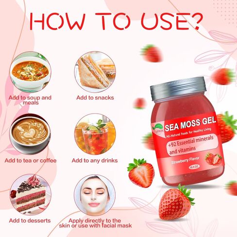 جل طحالب البحر، جل طحالب البحر الأيرلندي الخام العضوي، طعام فائق متقدم، دعم المناعة والجهاز الهضمي، مكمل فيتامين والمعادن (الفراولة، 18.5 أونصة) in Kuwait