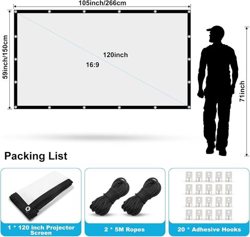 120 in Front and Rear Projector Screen, Hanging Movie Screen with Hooks Ropes, Portable Office Indoor Outdoor Video Projection Screen,Leinwand Beamer Projektionsleinwand Écran de Projection in Saudi Arabia