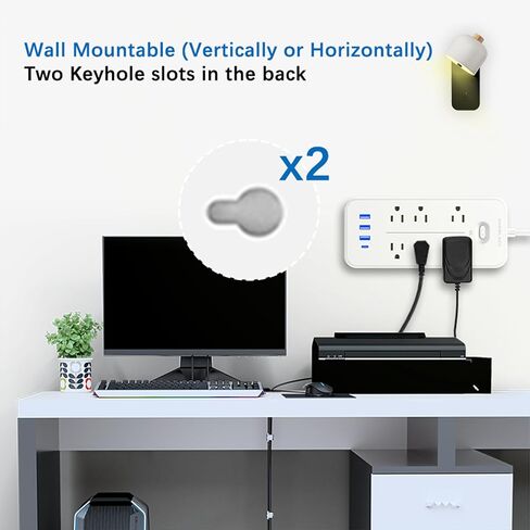 Power Strip Surge Protector with USB Type C Ports 6ft Extension Cord 6 AC Outlets Flat Plug Compact Overload Protection NANOLAKE Mountable Indoor FCC Listed in Saudi Arabia