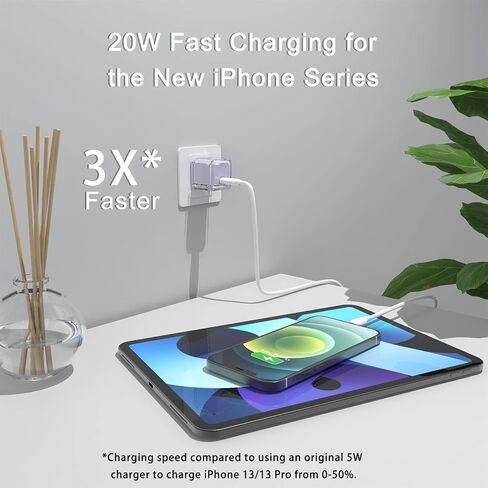 USB C Charger Block 20W PD 3.0 Durable Compact Fast Charging Compat with iPhone 14/14 Pro/14 Pro Max/13/13 Mini/13 Pro/13 Pro Max/12/SE/12 Mini, iPad Pro, iPad Air, iPad Mini, No Cable, Deep Purple in Saudi Arabia