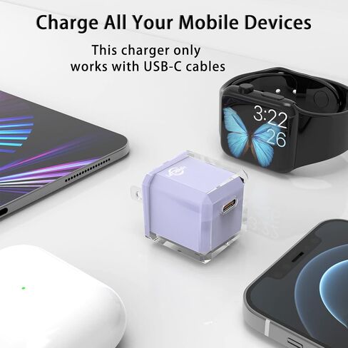 USB C Charger Block 20W PD 3.0 Durable Compact Fast Charging Compat with iPhone 14/14 Pro/14 Pro Max/13/13 Mini/13 Pro/13 Pro Max/12/SE/12 Mini, iPad Pro, iPad Air, iPad Mini, No Cable, Deep Purple in Saudi Arabia