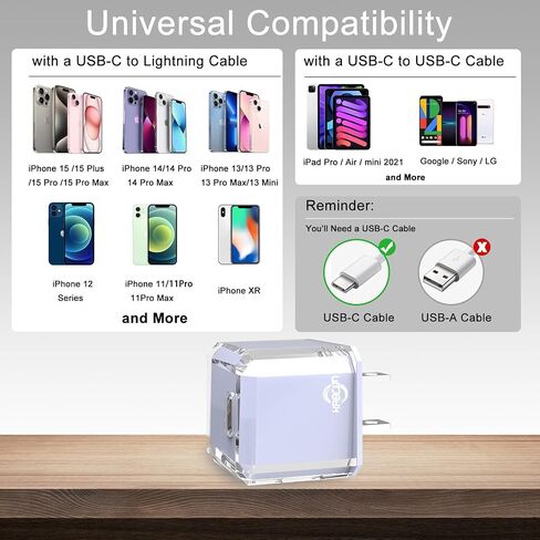 USB C Charger Block 20W PD 3.0 Durable Compact Fast Charging Compat with iPhone 14/14 Pro/14 Pro Max/13/13 Mini/13 Pro/13 Pro Max/12/SE/12 Mini, iPad Pro, iPad Air, iPad Mini, No Cable, Deep Purple in Saudi Arabia