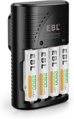 بطاريات EBL AAA القابلة لإعادة الشحن 1100 مللي أمبير في الساعة 4 عبوات وشاحن بطاريات ذكي مع قابس حائط تيار متردد لبطاريات AA AAA 9V Ni-MH Ni-CD القابلة لإعادة الشحن in Kuwait