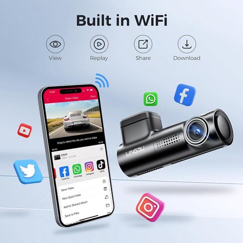 LINGDU D100 Smart Dash Cam for Cars, 2K Dash Cam with GPS WI-FI, Car Camera with 0.96" LCD Display, Night Vision, WDR, Parking Mode, Loop Recording, G-Sensor, 150° Wide Angle in Kuwait