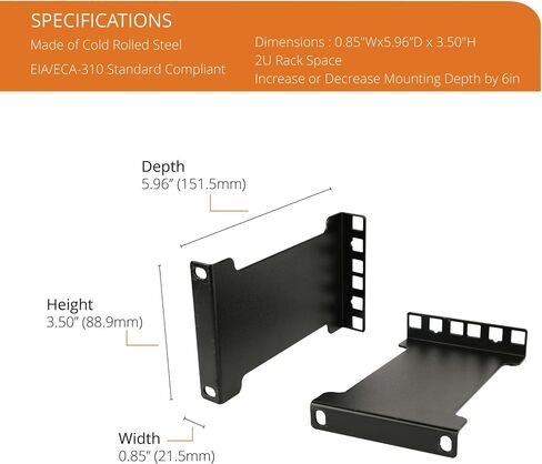 Tecmojo Server Rack Rail Depth Adapter/Extender - 1U - 4in / 10 cm - TAA Compliant - Recessed Rack Adapter - Rack Mount Adapter Kit - Network Rack Extender in Kuwait