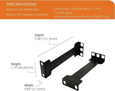 Tecmojo Server Rack Rail Depth Adapter/Extender - 1U - 4in / 10 cm - TAA Compliant - Recessed Rack Adapter - Rack Mount Adapter Kit - Network Rack Extender in Kuwait