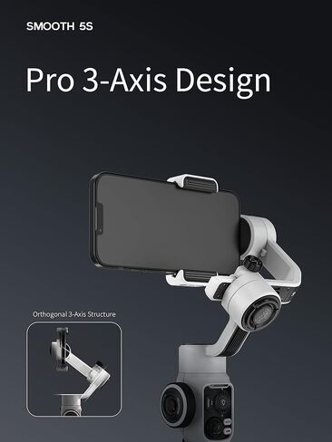 Zhiyun Smooth 5S Gimbal Stabilizer, Upgrated Smooth 5 Phone 3-Axis Handheld Smartphone Gimbal for iPhone Android with Built in LED Fill Light, Grip Tripod (Gray Combo) in Saudi Arabia