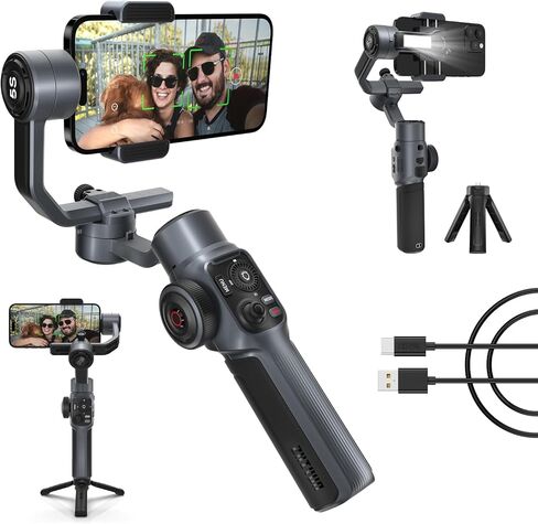 Zhiyun Smooth 5S Gimbal Stabilizer, Upgrated Smooth 5 Phone 3-Axis Handheld Smartphone Gimbal for iPhone Android with Built in LED Fill Light, Grip Tripod (Gray Combo) in Saudi Arabia
