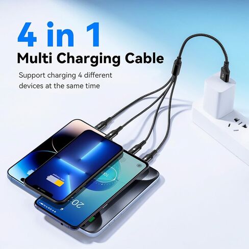 RULUS Short Multi Charging Cable [2Pack/35CM] Multi USB Cable 4 in 1 Multi Charger Fast Charger Cord Braided Universal USB Charger Cable with IP/Type C/Micro USB Port for Cell Phones Tablets & More in Saudi Arabia