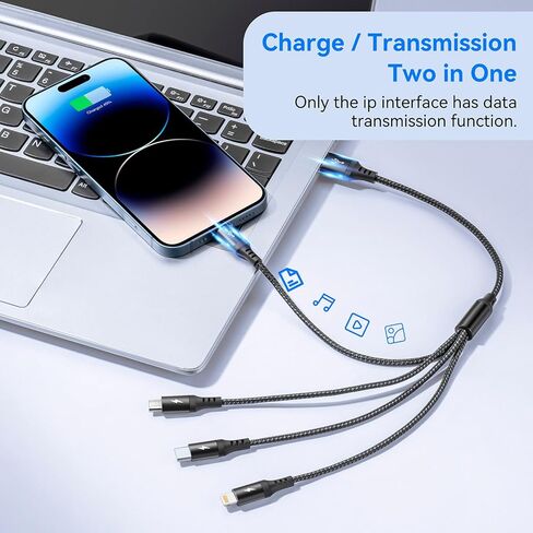 RULUS Short Multi Charging Cable [2Pack/35CM] Multi USB Cable 4 in 1 Multi Charger Fast Charger Cord Braided Universal USB Charger Cable with IP/Type C/Micro USB Port for Cell Phones Tablets & More in Saudi Arabia