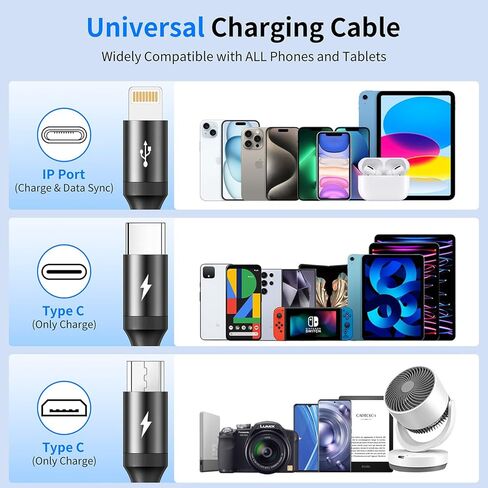 RULUS Short Multi Charging Cable [2Pack/35CM] Multi USB Cable 4 in 1 Multi Charger Fast Charger Cord Braided Universal USB Charger Cable with IP/Type C/Micro USB Port for Cell Phones Tablets & More in Saudi Arabia