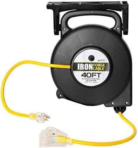 Iron Forge Extension Cord Storage Reel with Metal Stand, Black - Portable Cable Reel, Holds Up to 100 Ft of Electrical Cord, Hose, or Rope in Saudi Arabia